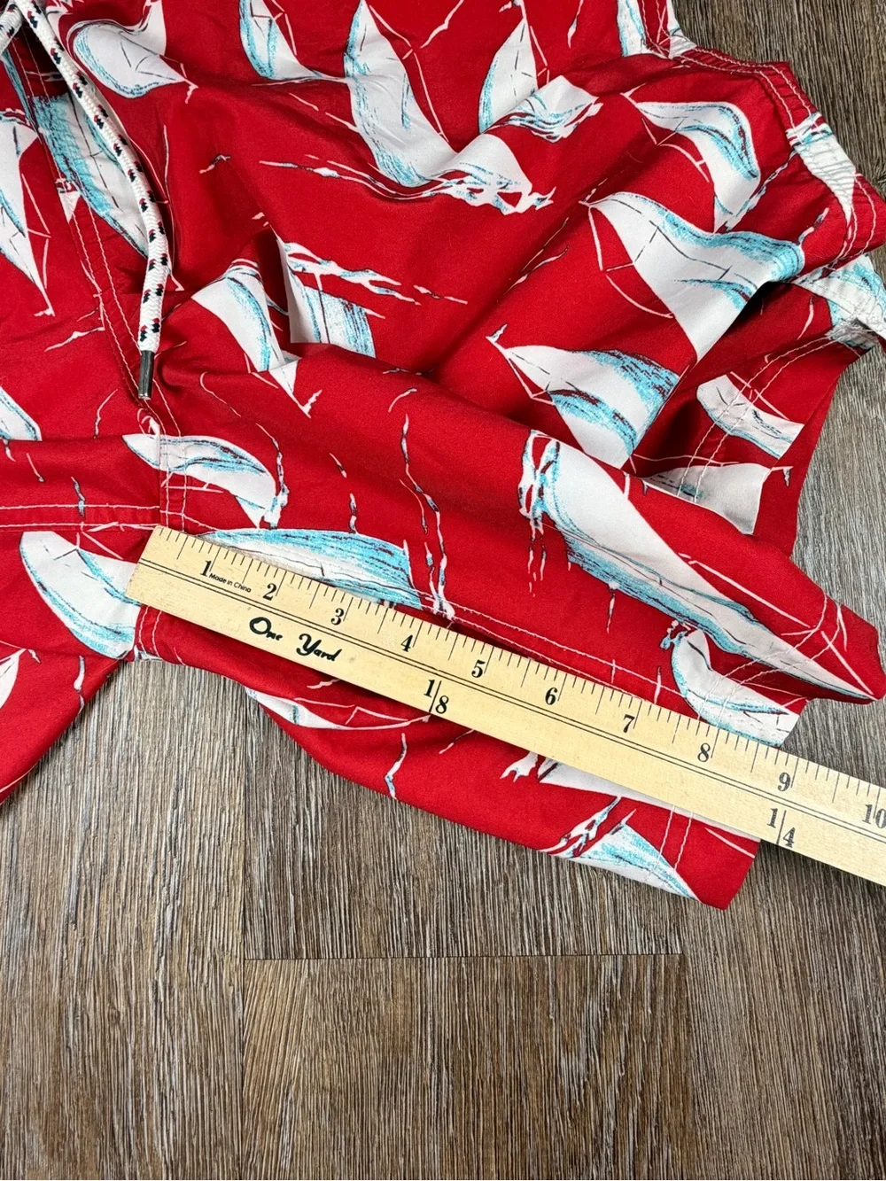SALE Lands' End Men's Red Sailboat Swim Trunks Nautical Board Shorts | Size: M